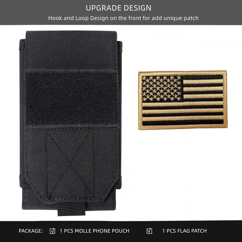 Heyqie Black Tactical Molle Cellphone Pouch Case,Heavy Duty Waterproof Phone Holster Bag for iPhone 11 12 13 Pro Max for Samsung S22 S21 S20 FE Note 20 A13 A12A02S Less 6.7" Phone with US Flag Patch - Image 2